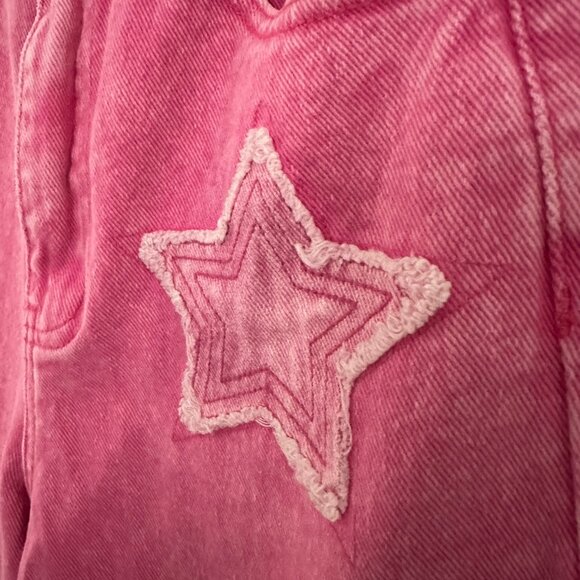 Pink Distressed Star Patched Jeans | SHEIN USA Size XS - Picture 4 of 7